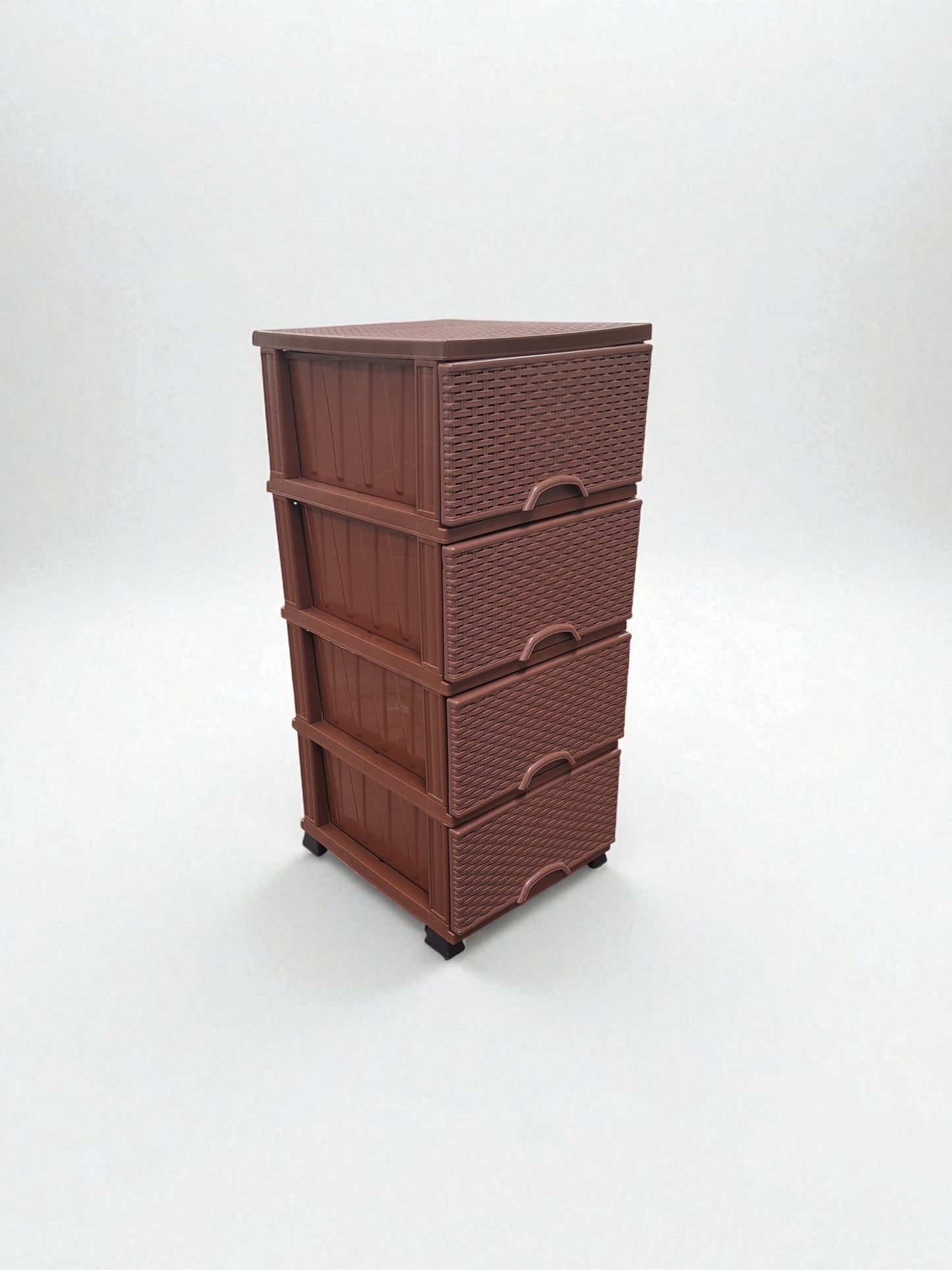 Kunststof Ladeblok met 4 Lades – Bruin Rattan Design – Opbergkast