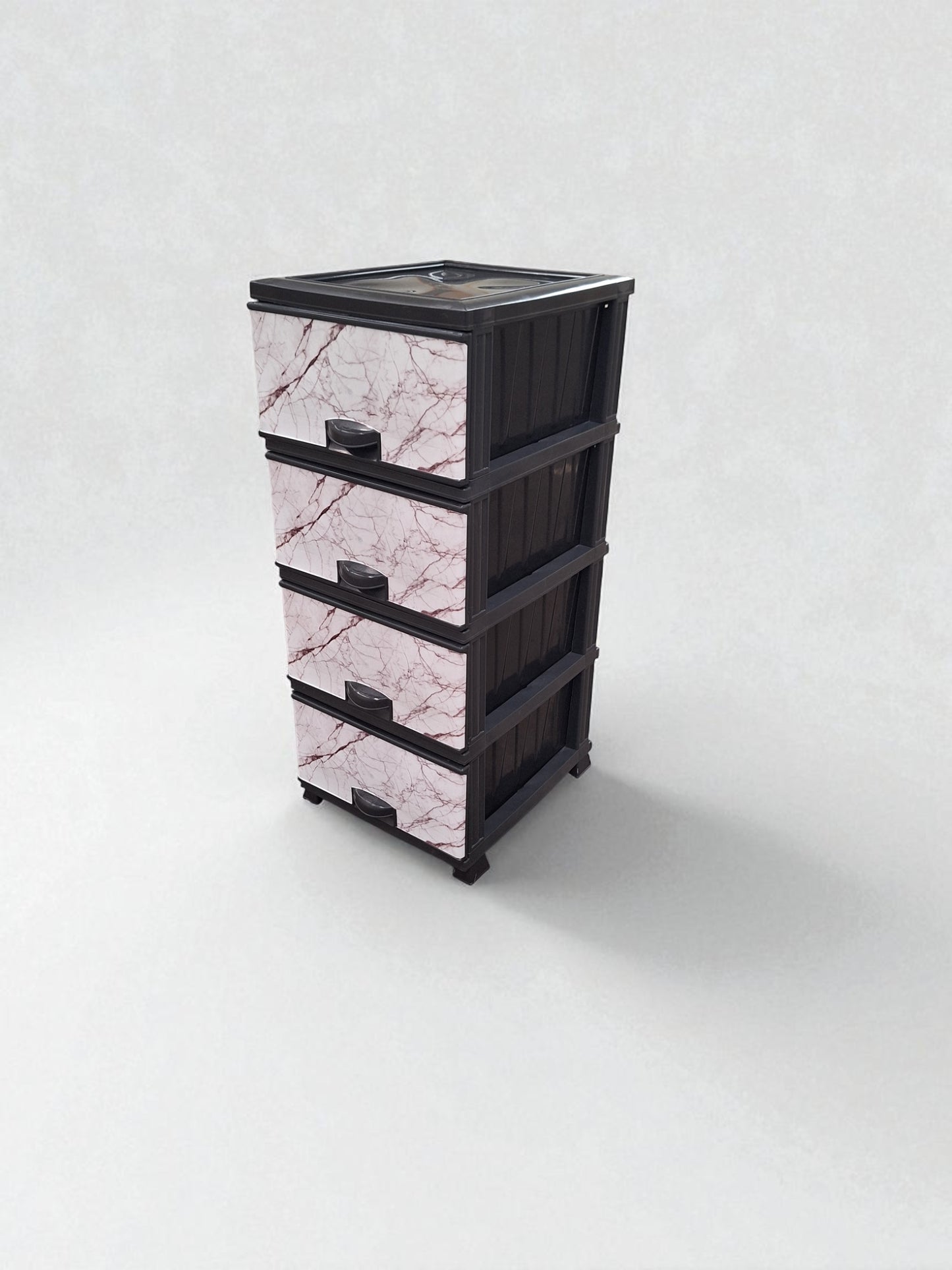 Kunststof Ladeblok met 4 Lades – Zwart/Roze Marmer Design – Opbergkast