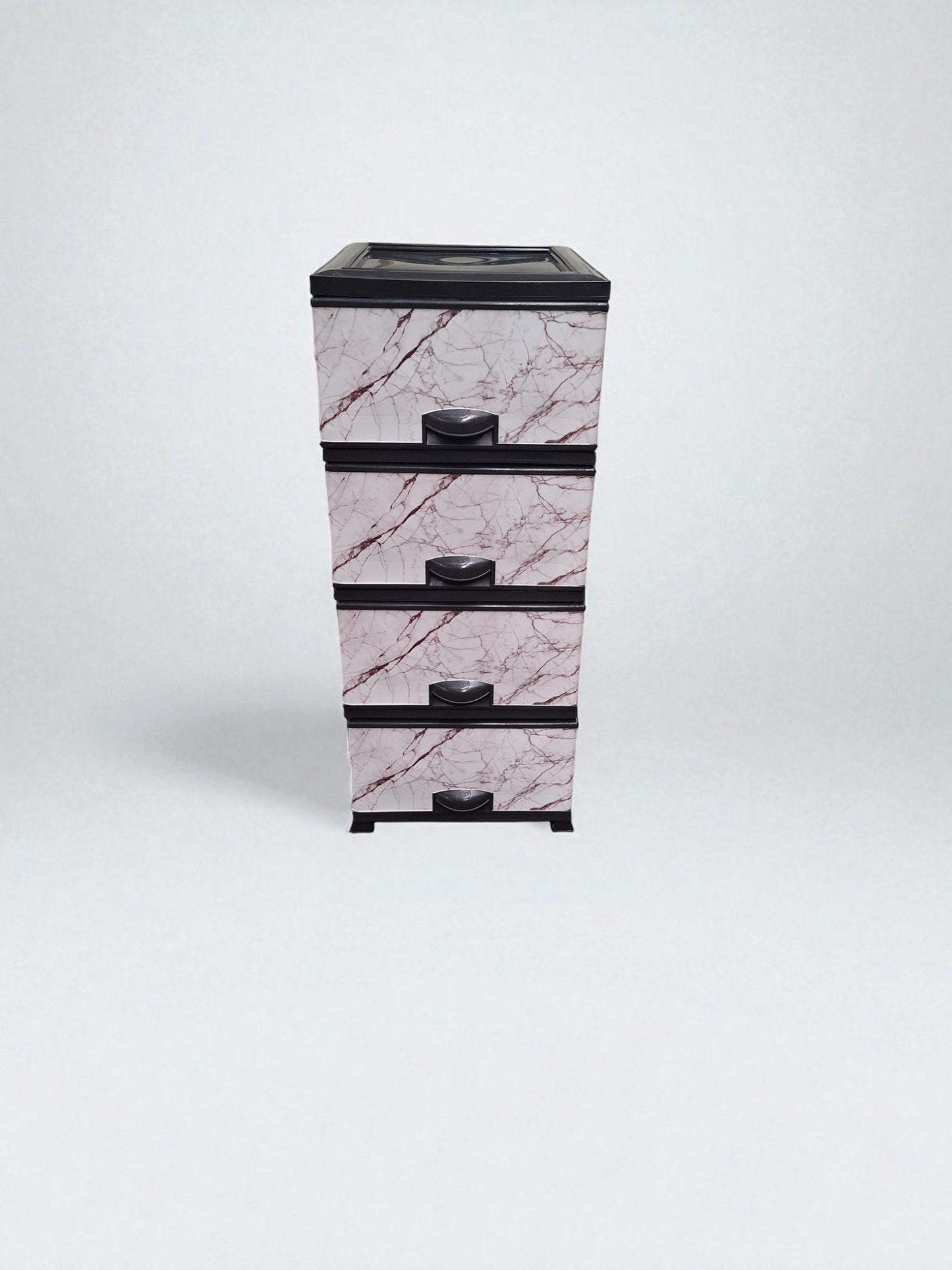 Kunststof Ladeblok met 4 Lades – Zwart/Roze Marmer Design – Opbergkast