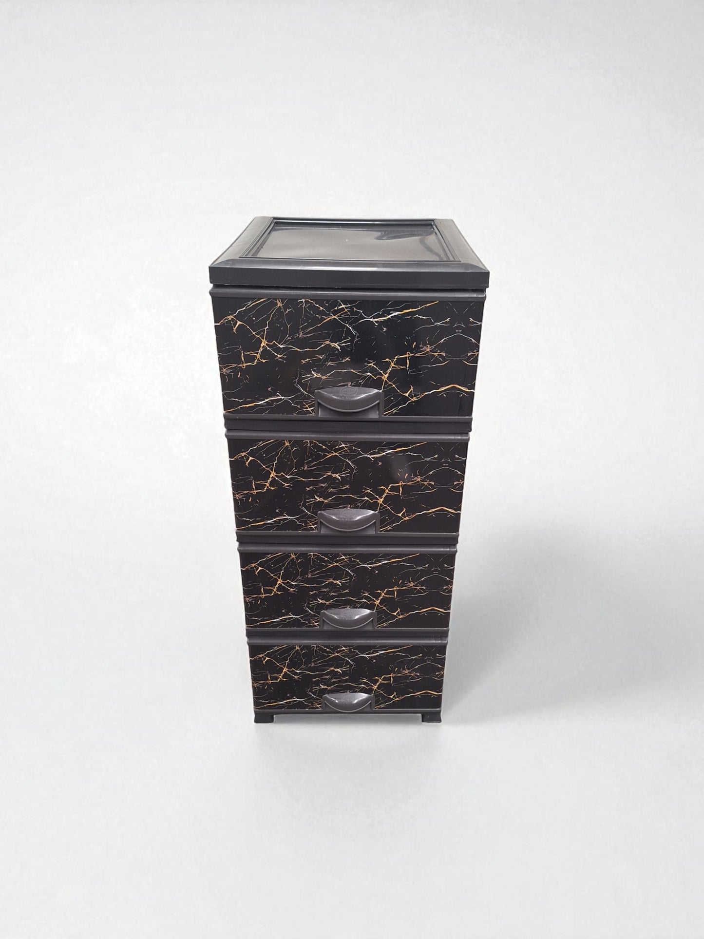 Kunststof Ladeblok met 4 Lades – Zwart Marmer Design – Opbergkast