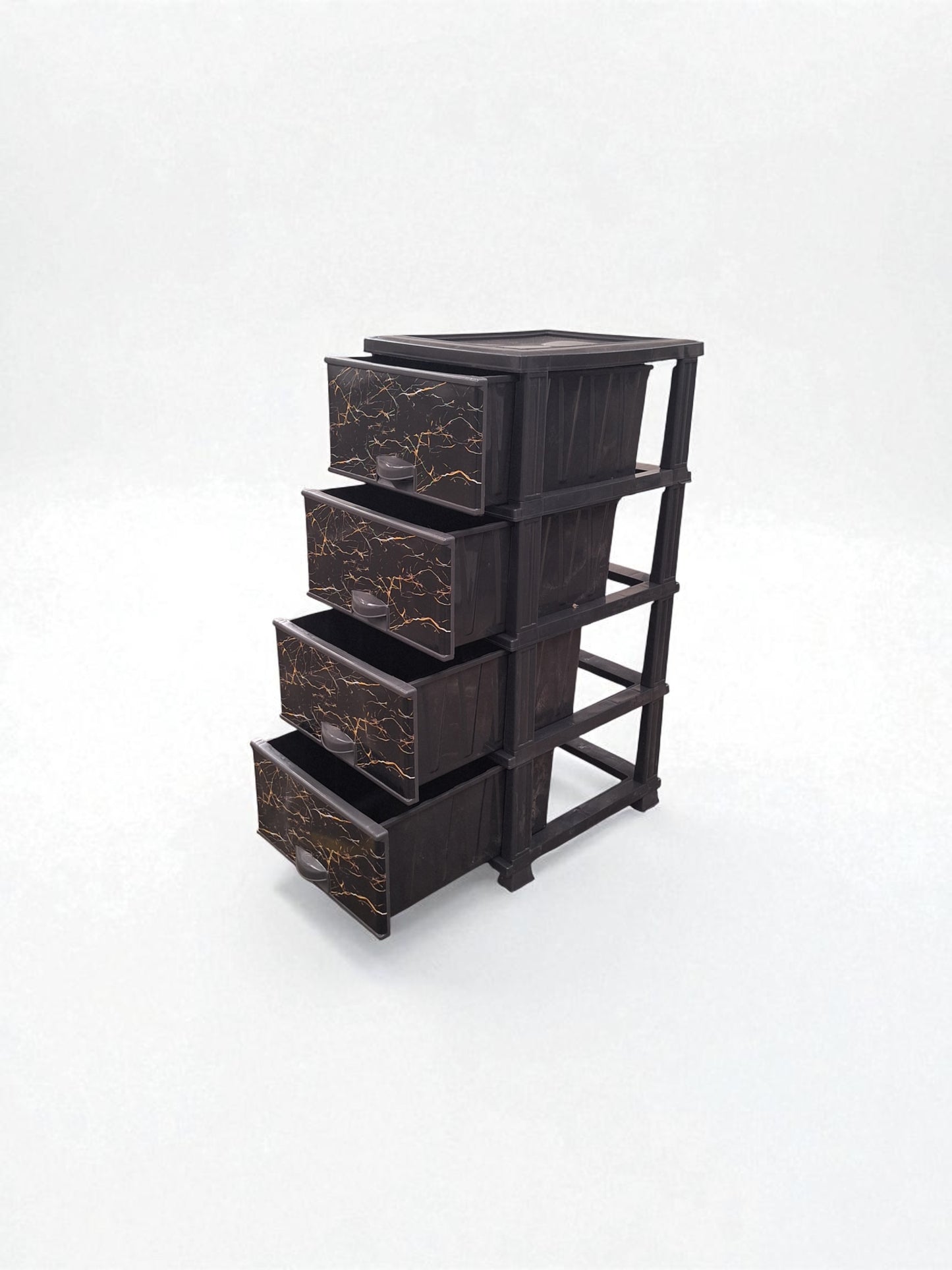 Kunststof Ladeblok met 4 Lades – Zwart Marmer Design – Opbergkast