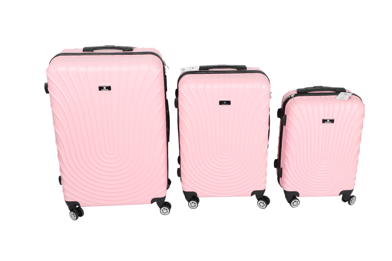 SARWAN Harde Kofferset 3-Delig – Roze – Rond Lijn Design – Met TSA Slot