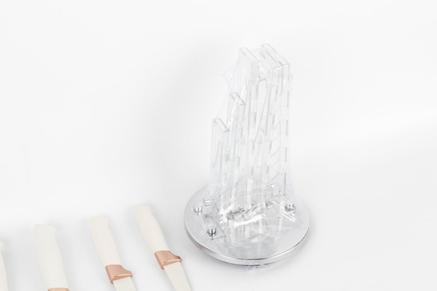 6-delige Luxe Messenset met Houder – Wit & Roségoud