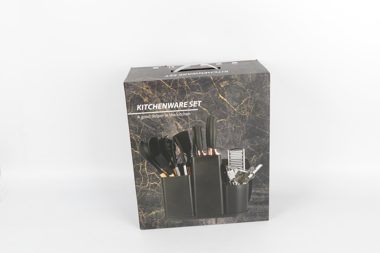 Keukenaccessoireset – 18-delig | Grijs met Houten Details