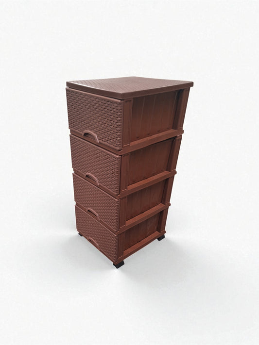 Kunststof Ladeblok met 4 Lades – Bruin Rattan Design – Opbergkast