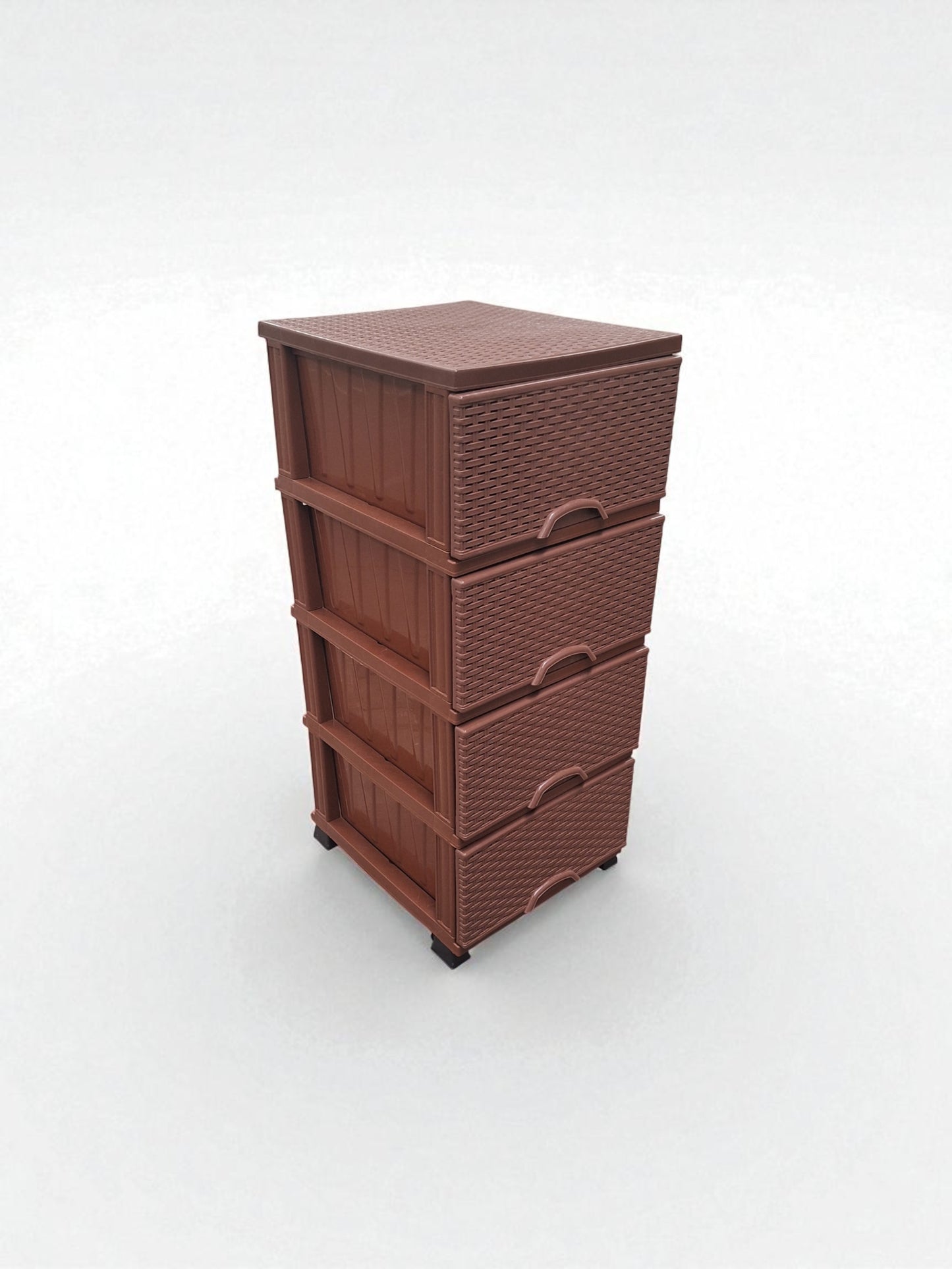 Kunststof Ladeblok met 4 Lades – Bruin Rattan Design – Opbergkast