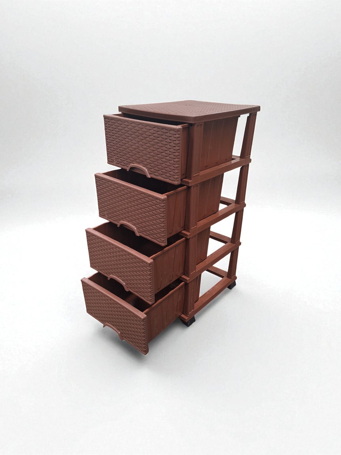 Kunststof Ladeblok met 4 Lades – Bruin Rattan Design – Opbergkast