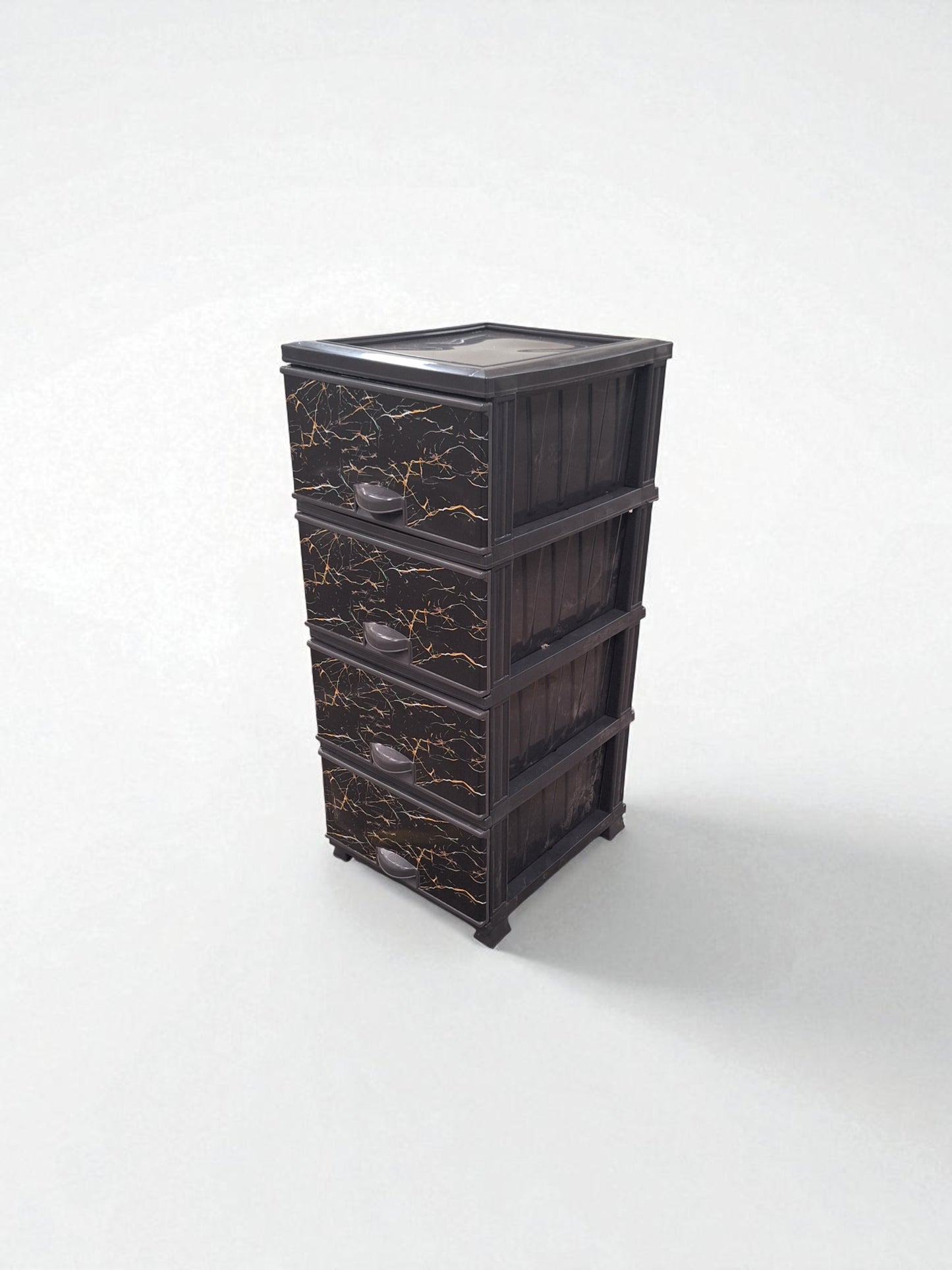 Kunststof Ladeblok met 4 Lades – Zwart Marmer Design – Opbergkast