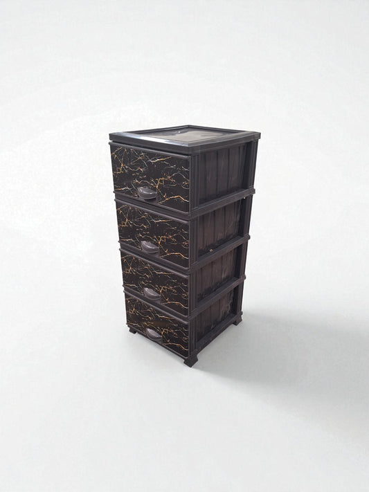 Kunststof Ladeblok met 4 Lades – Zwart Marmer Design – Opbergkast