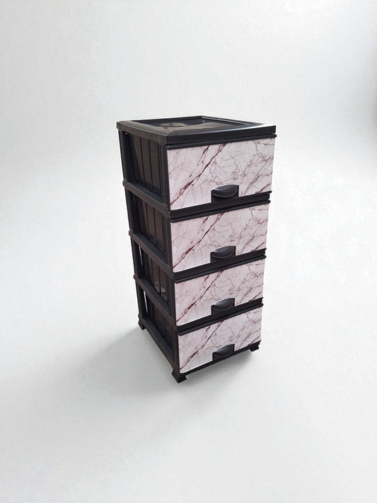 Kunststof Ladeblok met 4 Lades – Zwart/Roze Marmer Design – Opbergkast