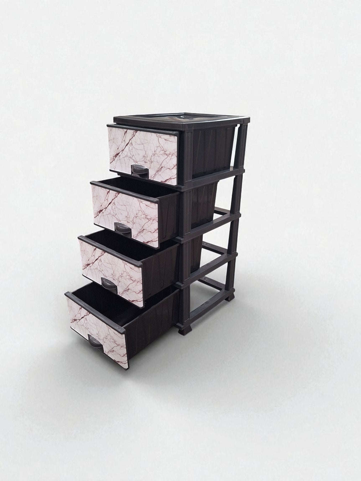 Kunststof Ladeblok met 4 Lades – Zwart/Roze Marmer Design – Opbergkast