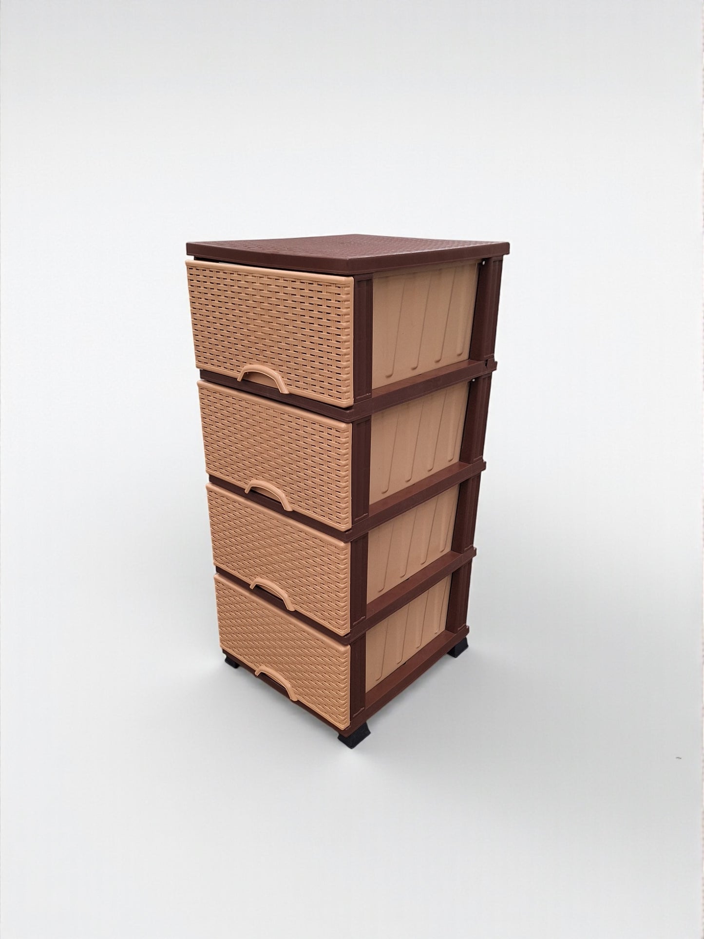 Kunststof ladekast met 4 lades – Rattanlook Bruin/Beige