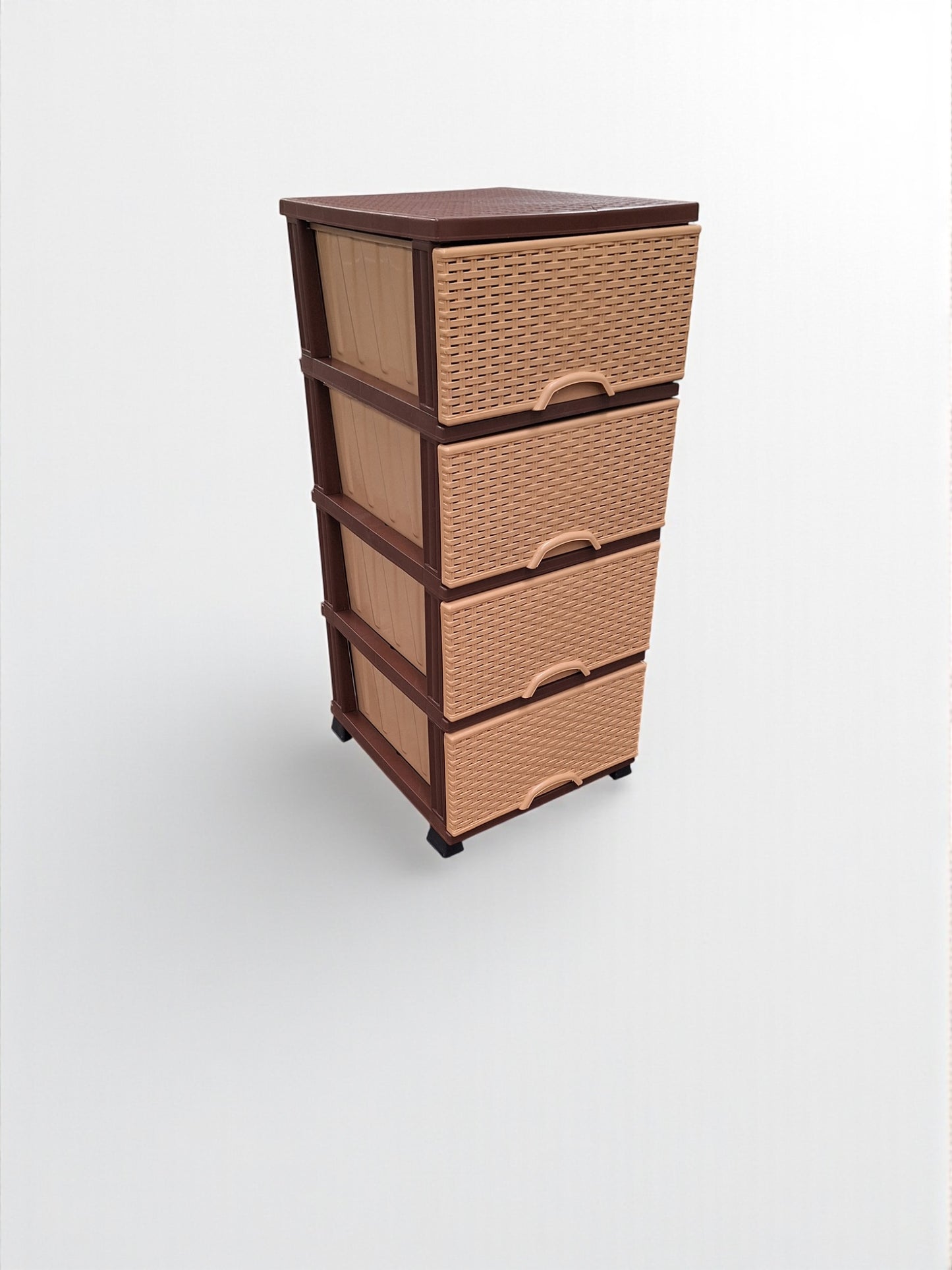 Kunststof ladekast met 4 lades – Rattanlook Bruin/Beige