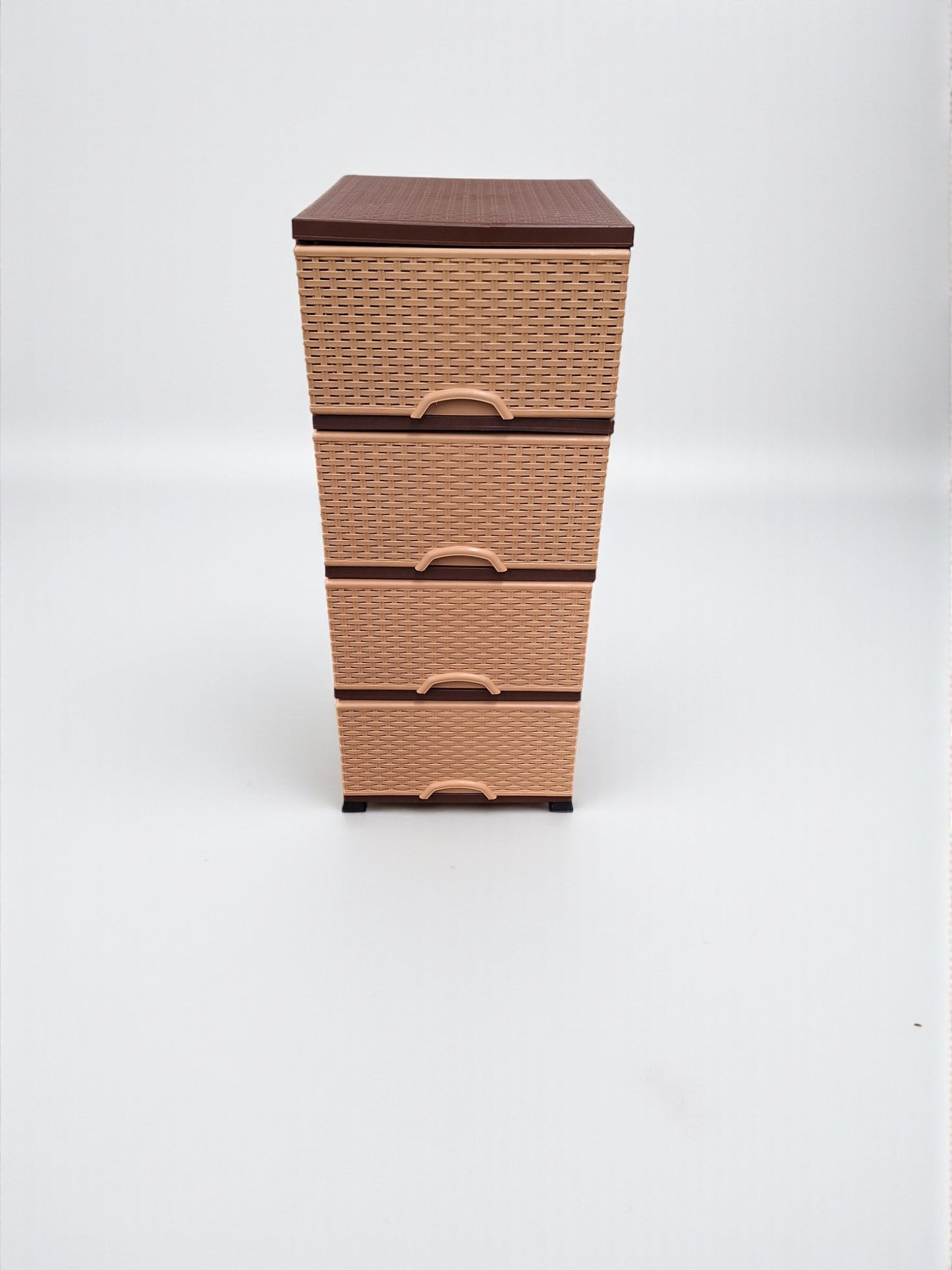 Kunststof ladekast met 4 lades – Rattanlook Bruin/Beige