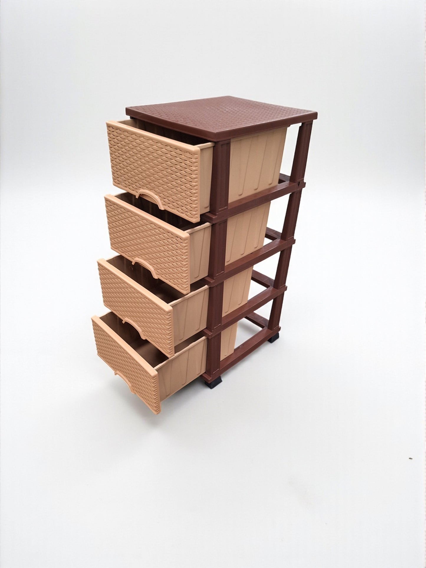 Kunststof ladekast met 4 lades – Rattanlook Bruin/Beige