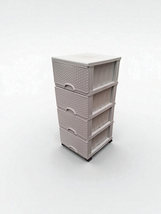 Kunststof Ladeblok met 4 Lades – Wit Rattan Design – Opbergkast