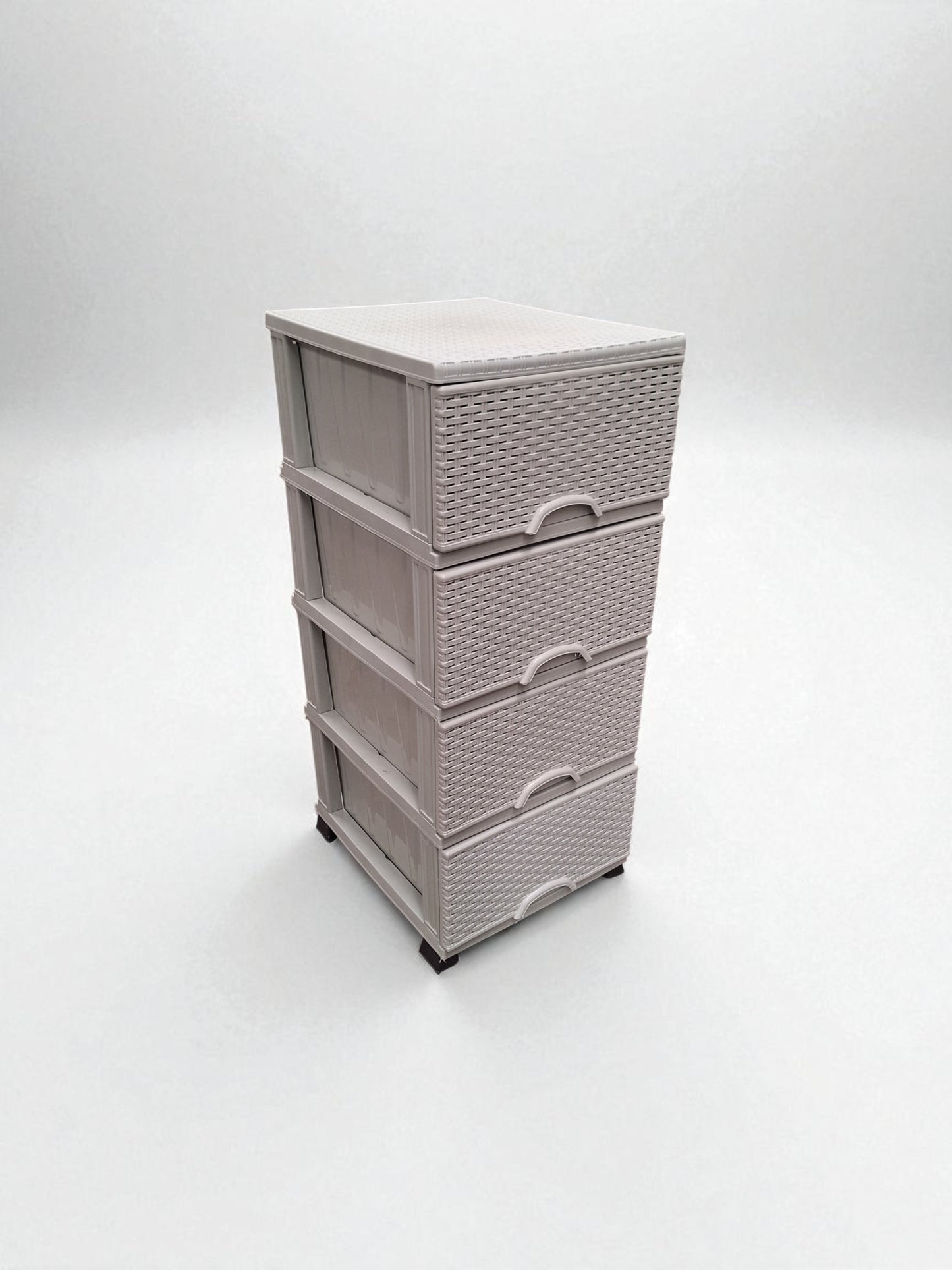 Kunststof Ladeblok met 4 Lades – Wit Rattan Design – Opbergkast