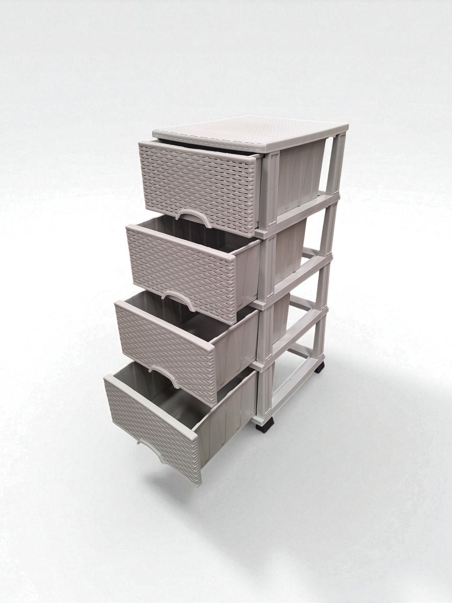 Kunststof Ladeblok met 4 Lades – Wit Rattan Design – Opbergkast