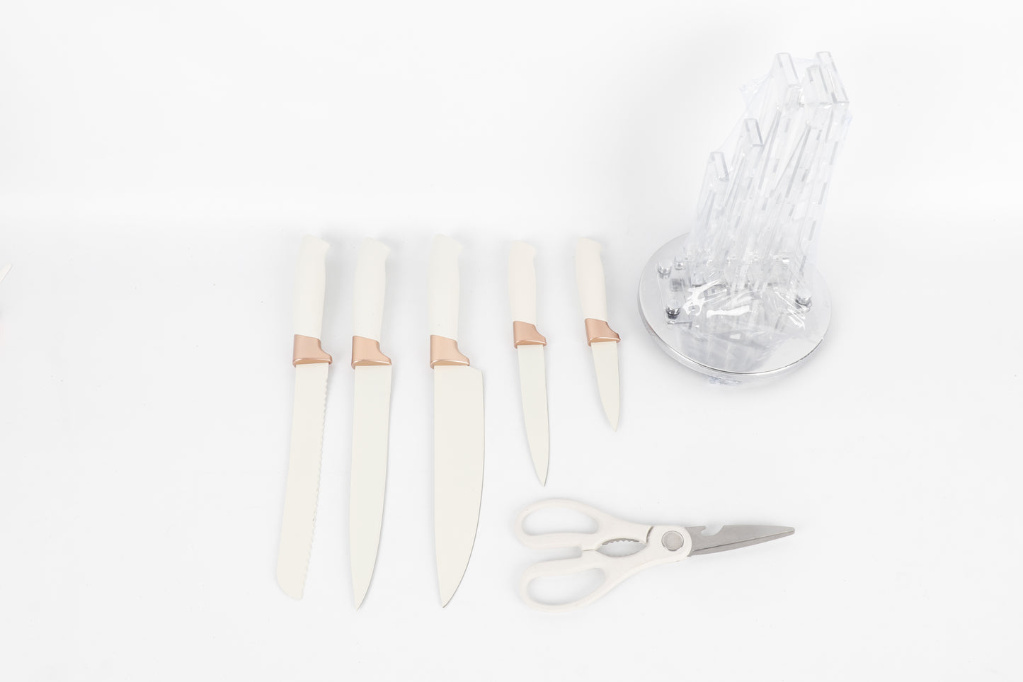 6-delige Luxe Messenset met Houder – Wit & Roségoud