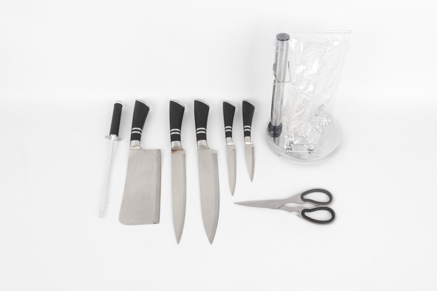 8-delige Messenset met Houder – RVS & Zwart Design