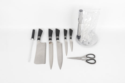 8-delige Messenset met Houder – RVS & Zwart Design