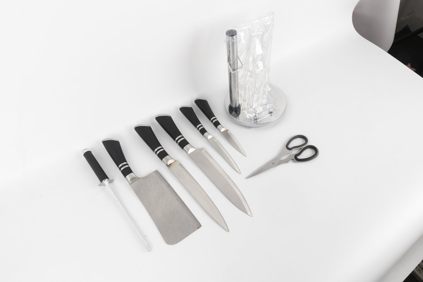 8-delige Messenset met Houder – RVS & Zwart Design